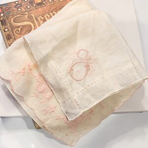 Embroidered Handkerchief with Pink Detailing
